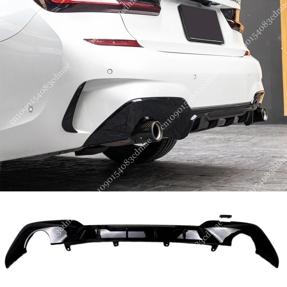 M Performance Style Rear Bumper Diffuser For BMW 3 Series G20 G21 M-Tech 2019-2022 Pre-Lci Tail Splitter Lip Trim Gloss Black