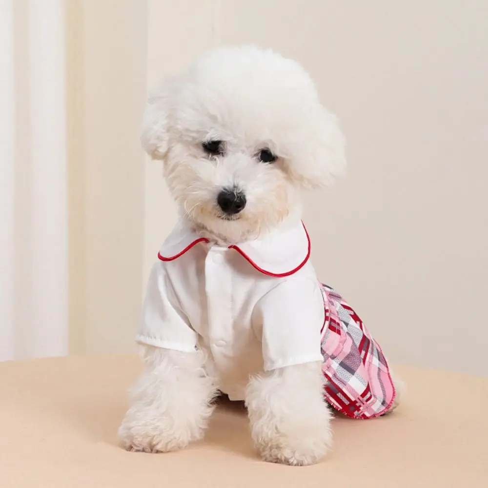 

Fashion Cute Pet Shirt Skirt Comfortable Polyester Dog Plaid Shirt Skirt Washable Pet Dress For Small Dog