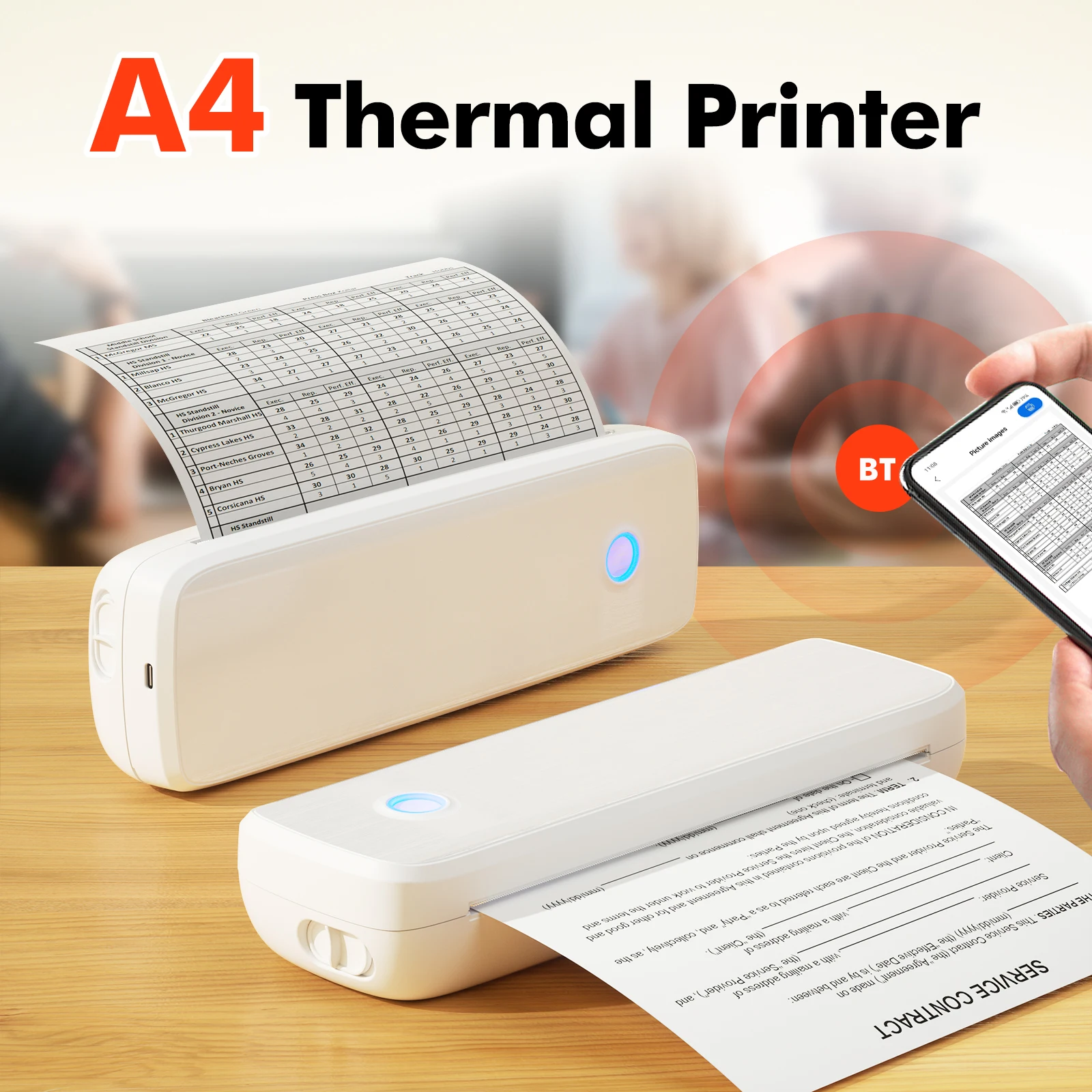 Convenient Inkless & Lightweight Mini A4 Thermal Printer Use for iOS/Android/Windows/MacOS Free Space or Customized Paper Length