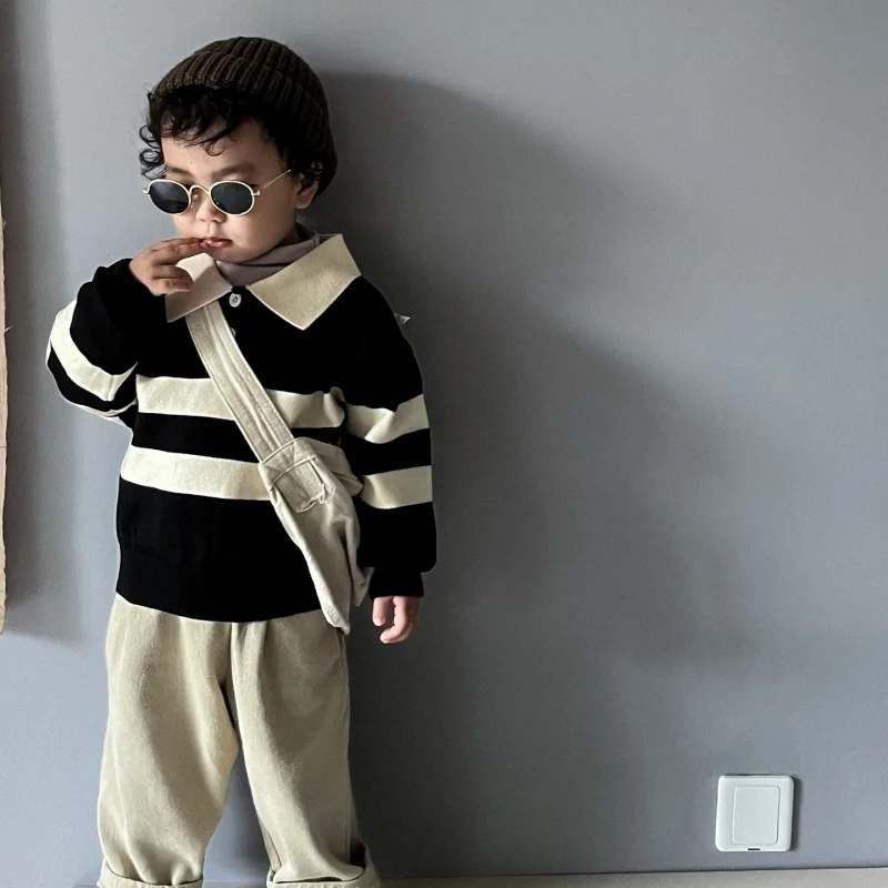 

2025 Korean Style Autumn Winter 1-7Yrs Kids Knitting Clothing Solid Color Hooded Casual Loose Pullover Baby Boys Girls Sweater