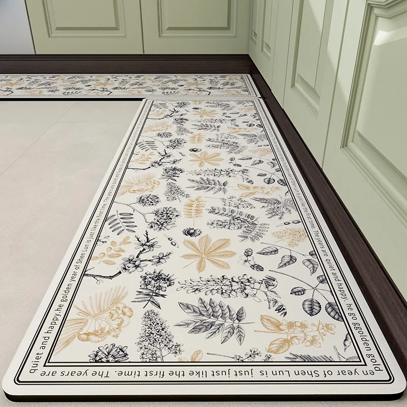 Sketch Flowers Carpet PVC Leather Kitchen Foot Mats Anti-slip Durable Floor Mat Oil-resistant Washable Easy Clean Rug Ковер 러그
