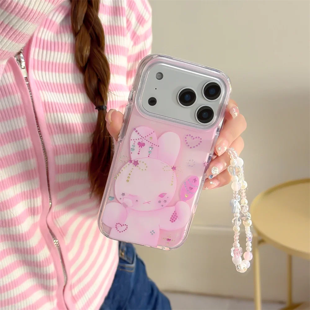 

Fashion Flash drill Cute Rabbit Cartoon phone case for iPhone 15 Pro 13 14 16 17 Pro Max Funda shockproof Cases protective cover