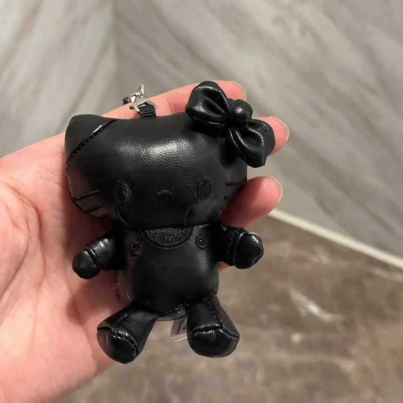 Sanrio 8cm couro hello kitty mini chaveiro de pelúcia kawaii rosa leopardo colorido kitty boneca criativo mochila pingente acessórios