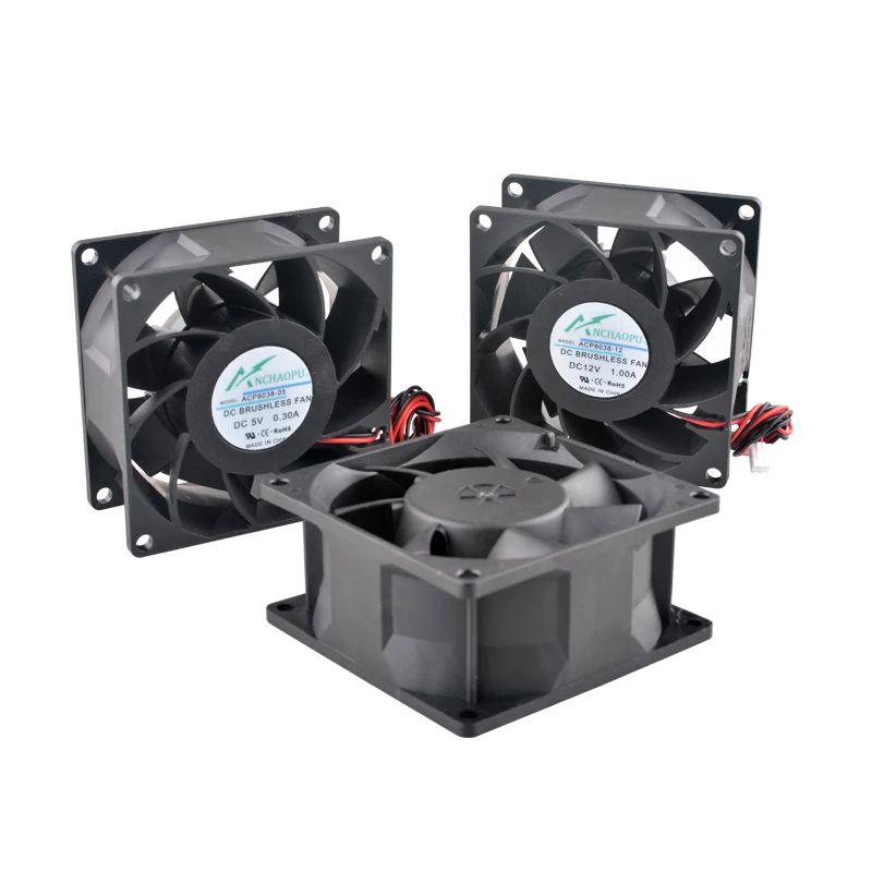 80x80x38mm Industrial High Speed 80mm Axial Fan 5V/12V/24V DC for Server Cooling, Power Supply, Frequency Converter ACP8038