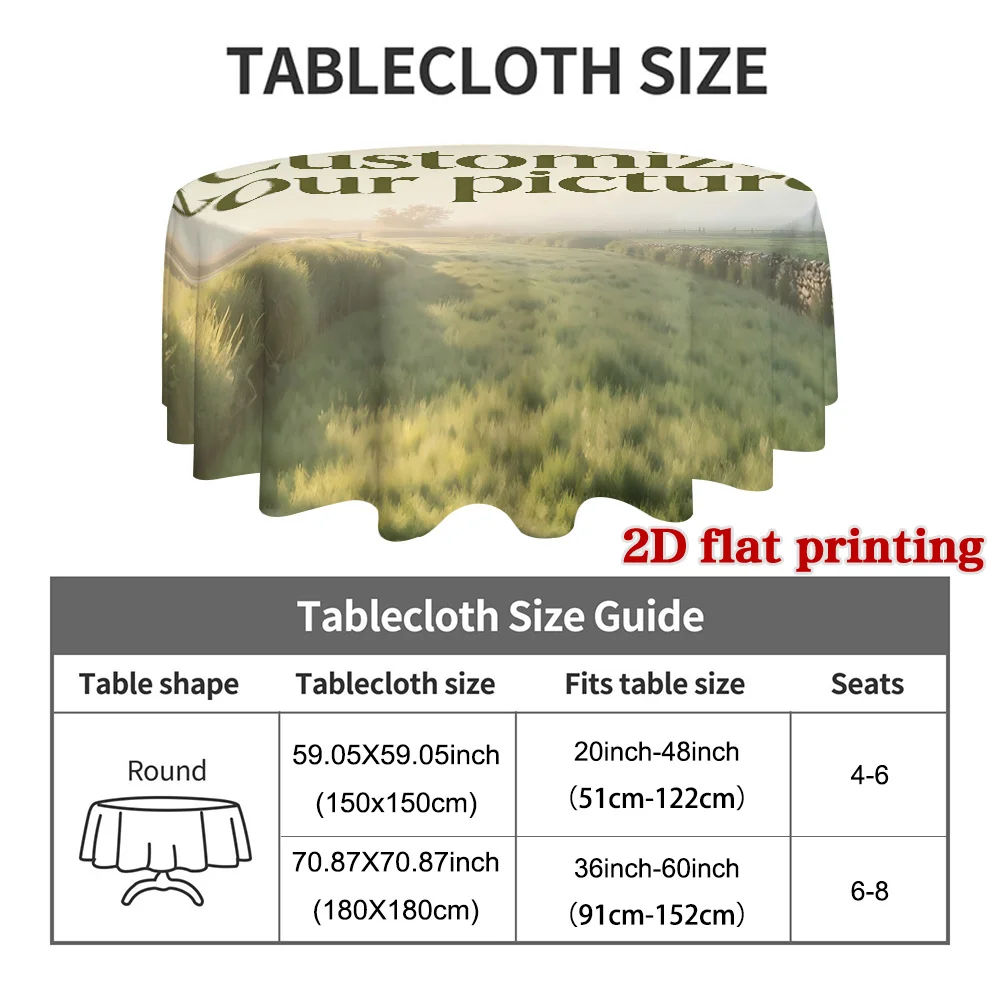 2D Flat 1pc Personalized Customizable Photo/Logo/Image Round Tablecloth Printed Tablecloth Table Decor Perfect for Decorating.