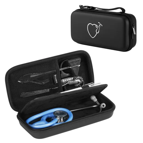 Estuche de estetoscopio de PU resistente al agua a prueba de golpes, organizador de viaje con doble cremallera con forro antiestático, multicompartimento y mosquetón