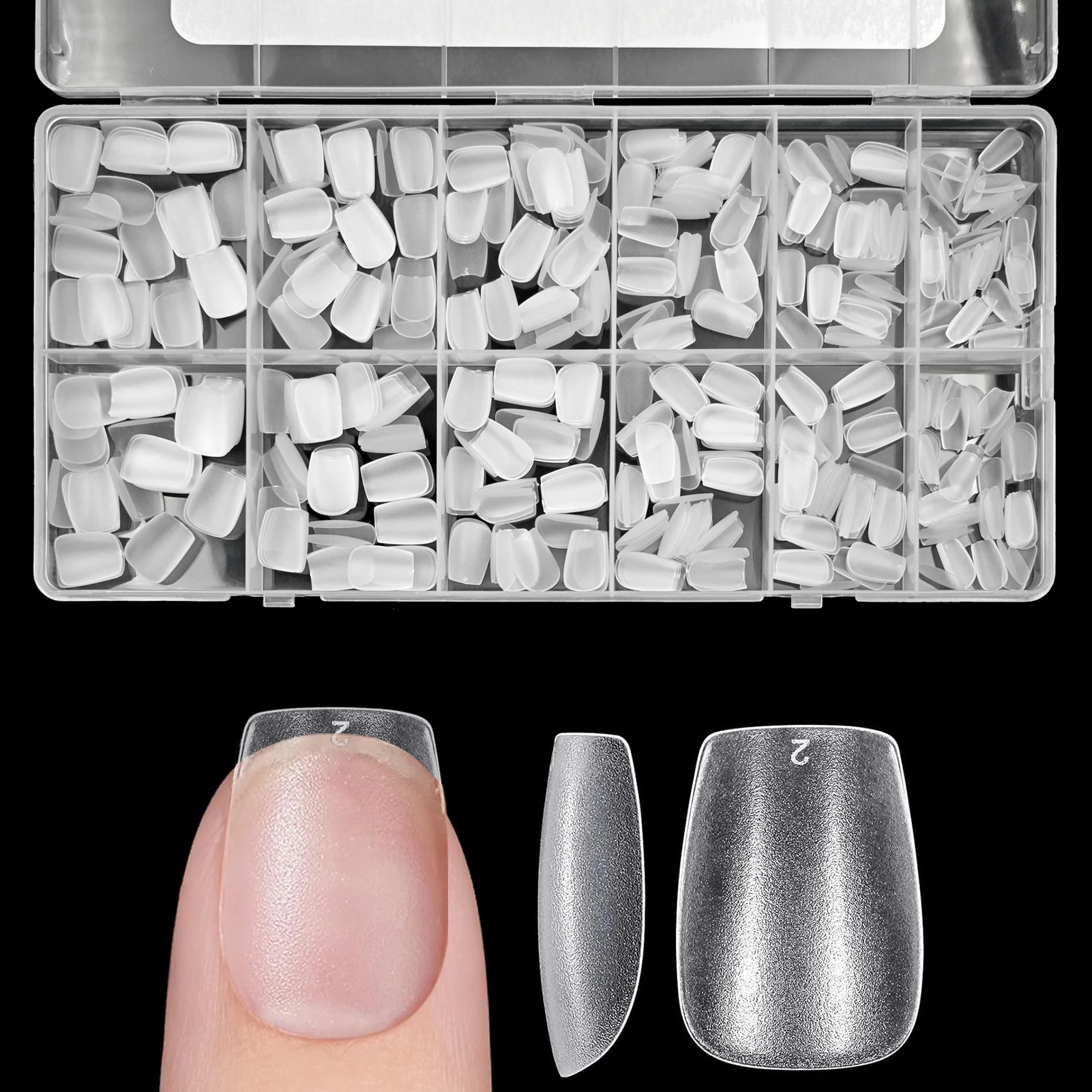 600pcs Transparent Almond/Coffin/Square Nail Tips - Medium/Short Length, Full Matte, Pure Color Soft Gel ABS False Nails, Full C