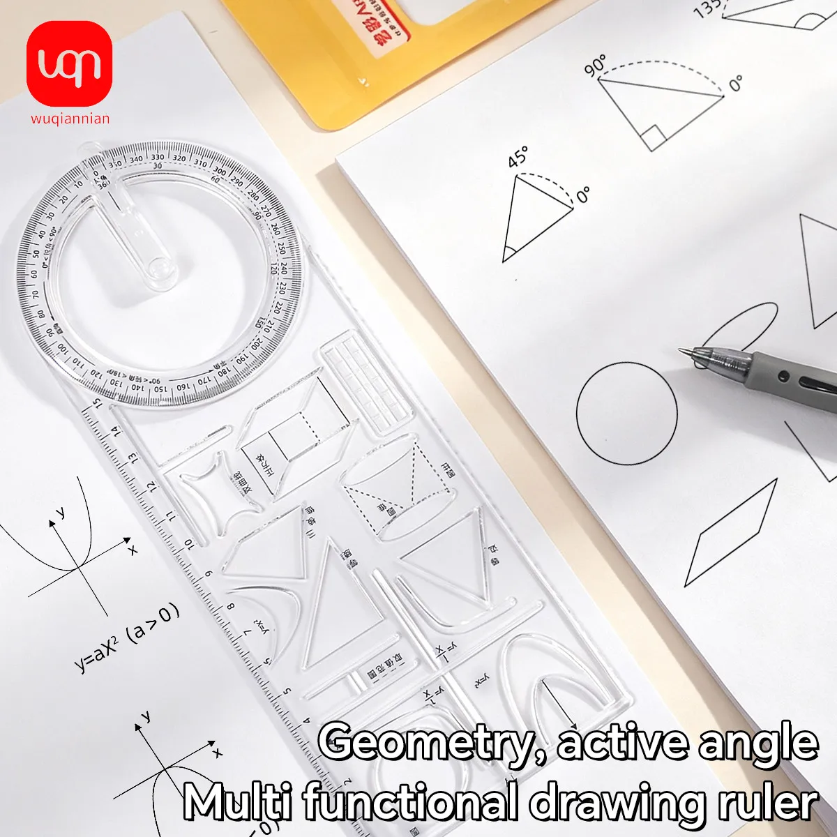 Geometric Drawing Ruler,Can Rotate 360°,Portable And Durable,For Drawing Class, Student Supplies