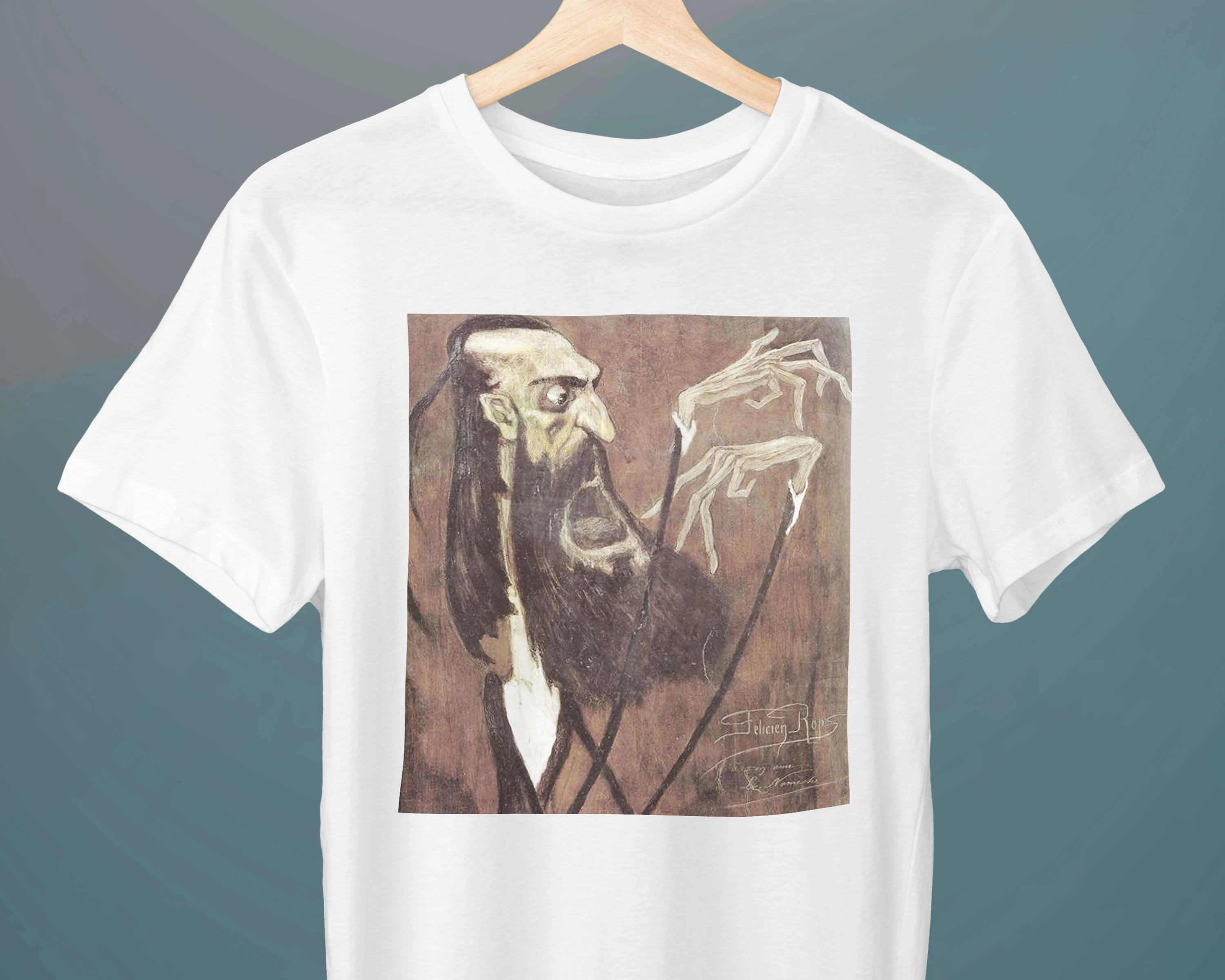 

Louis Nameche Felicien Rops Unisex T-Shirt Symbolism Caricature Art T-Shirt Gift for Her Gift for Him Comfortable Men's Clothing