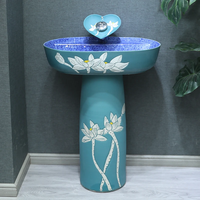 Courtyard washbasin floor-standing ceramic column washbasin balcony bathroom sanitary column basin