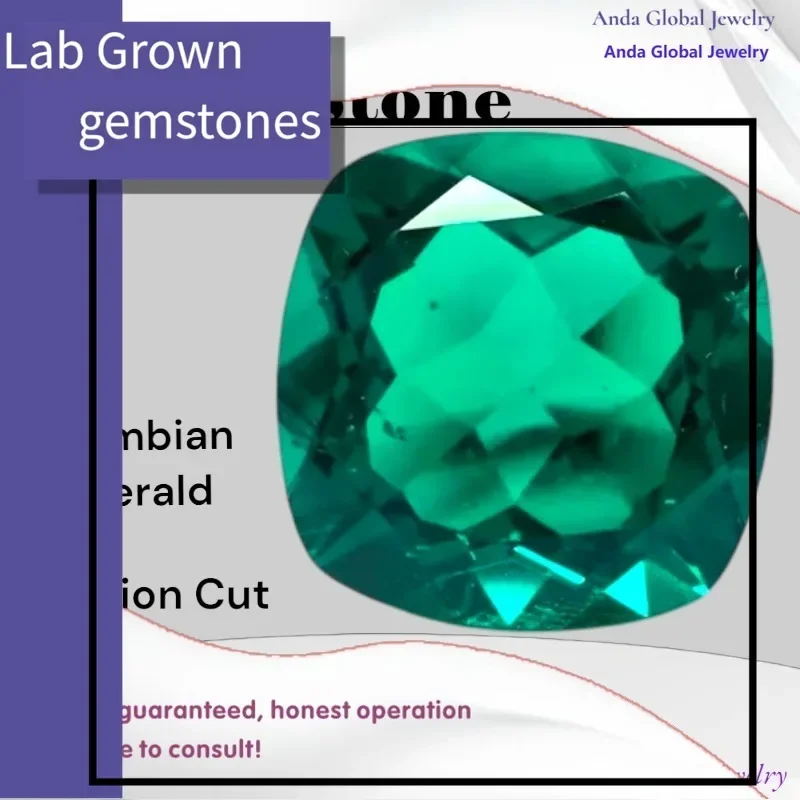 

S-Lab выращенный колумбийский изумрудный камень гидротермальный ручной резки квадратной подушки синтетический изумрудный камень с сертификатом