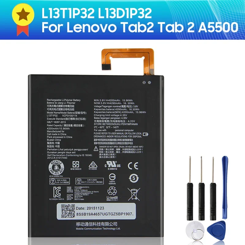 

Replacement Battery L13D1P32 L13T1P32 For Lenovo Tab 2 A5500 A8-50F/LC S8-50F/L 4290mAh 4.35V 16wh