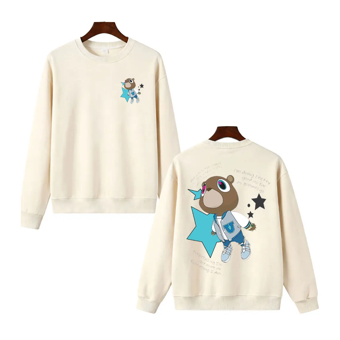 Kanyee Bear قميص التخرج التسرب الرسم الشارع الشهير الراب الهيب هوب هودي عادية طاقم الرقبة عادية موضة لينة مريحة القمم #2