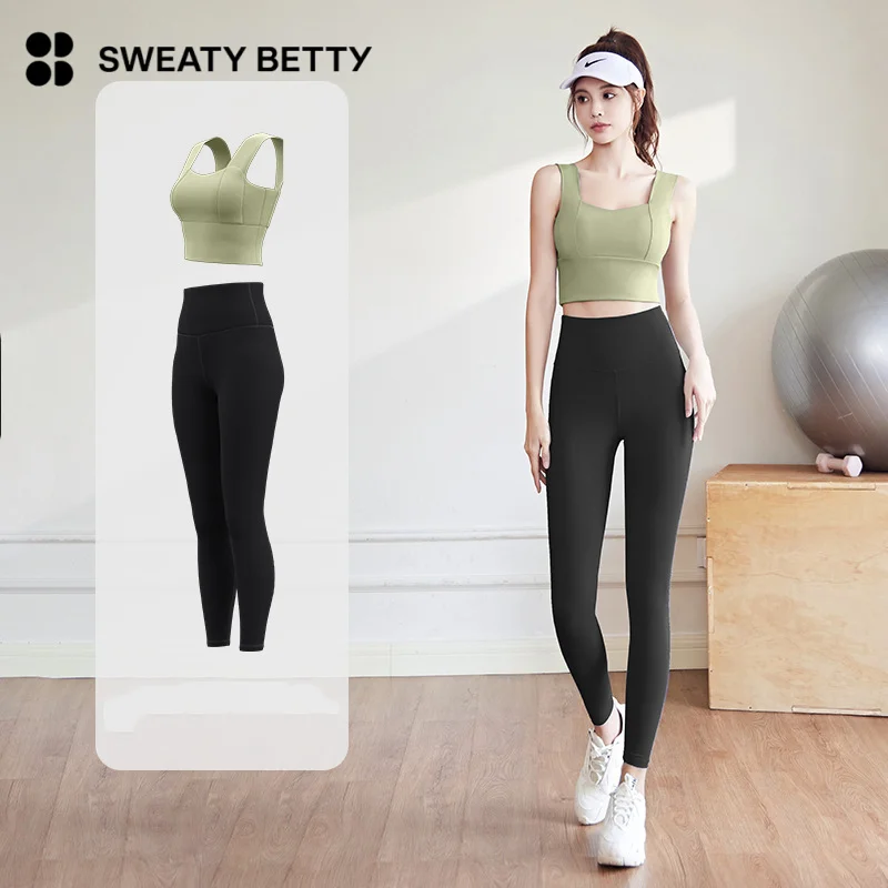Sweaty Betty Peach Conjunto básico de ioga feminino de alta qualidade Anti vibração fixa conjunto de exercícios de média intensidade conjunto de fitness para corrida interna