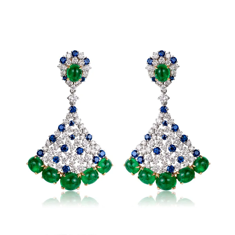 Foydjew High-end Jewelry Designer Super Fairy Skirt Drop Earrings S925 Silver Needle Luxury Smulation Emerald Earring For Women