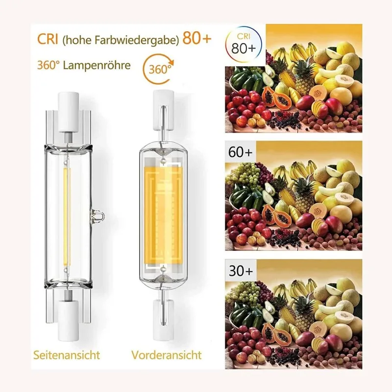 Tubo de vidro COB de alta potência R7S, lâmpada LED, substitua a luz halógena, AC 110V 220V, 78mm 118mm, J78 J118