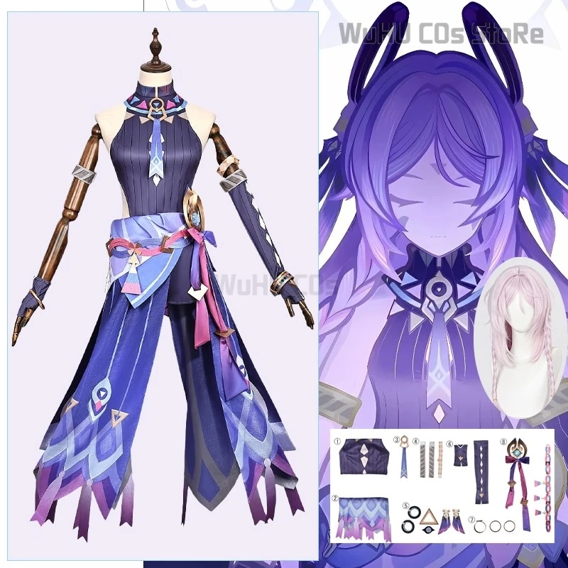 Genshin Impact Cos Citlali Cosplay Costume Dress Citlali Pink Purple Wig Masters Of The Night-Wind Natlan Halloween Party Women