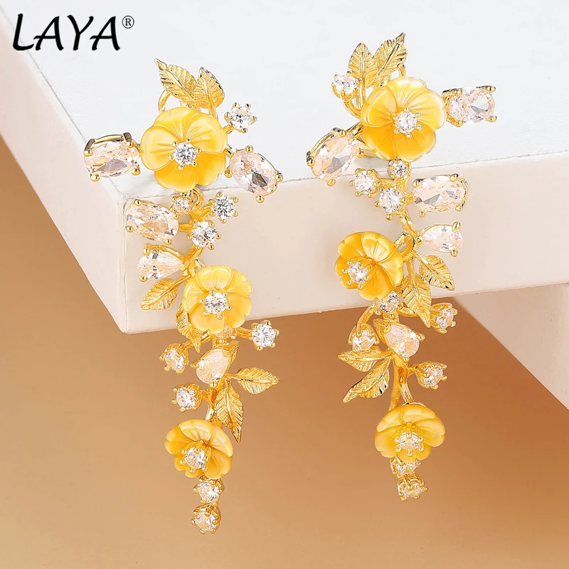 

LAYA 925 Sterling Silver 2025 Summer Hot Style Luxury Jewelry Zircon Natural Multi Color Shell Flower Drop Earrings For Women
