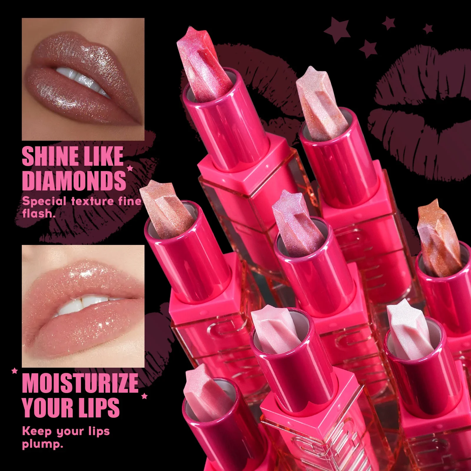 Spiral Five Pointed Star Pearlescent Lipstick Moisturizing Waterproof Matte Glitter Marble Non Stick Cup Long Lasting Lip Gloss