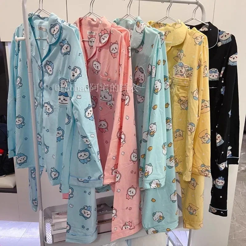 

Kawaii Cute Chiikawa Hachi Anime Ladies Pajamas Cartoon Usagi Printed Spring Autumn Long Sleeve Cardigan Can Go Out Homewear Set