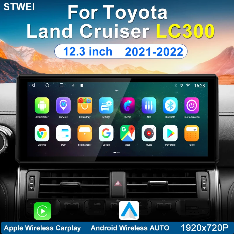 For Toyota Land Cruiser LC300 2021 2022 Car Multimedia Radio Frequency Player Android13 1920 * 720 QLED Screen Car Radio 128GB