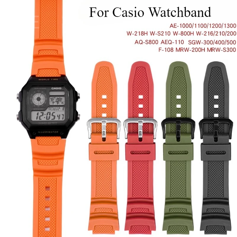for Casio AE-1000W W-215 AQ-S810W AQ-S800W Premium Rubber Watch Strap Quick-Dry Technology 18mm Convex Interface Blue White