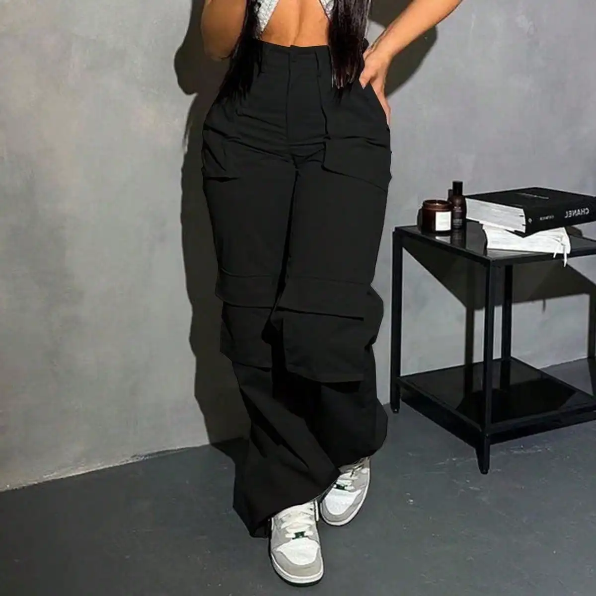 Women Workers Wear High-waisted Casual Pants Loose Wide-leg Joggers Wear Pocket Pants for The Street and Women Wear Sports Pants