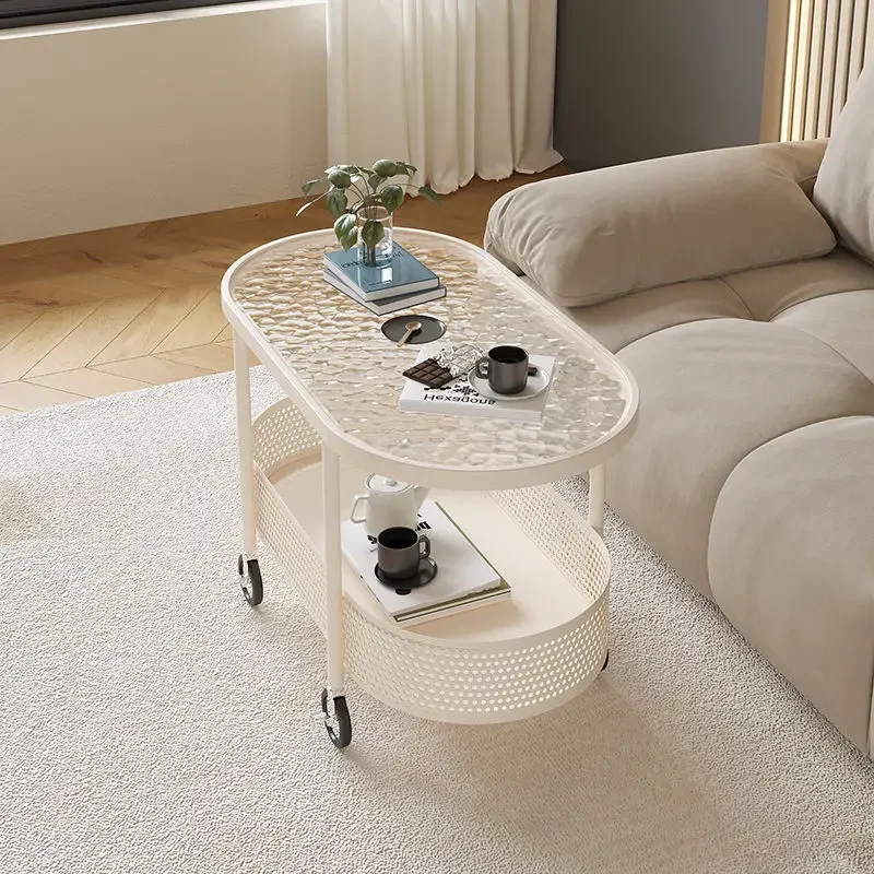 Small trolley simple movable sofa side table light luxury tempered glass modern bedside side cabinet small coffee table