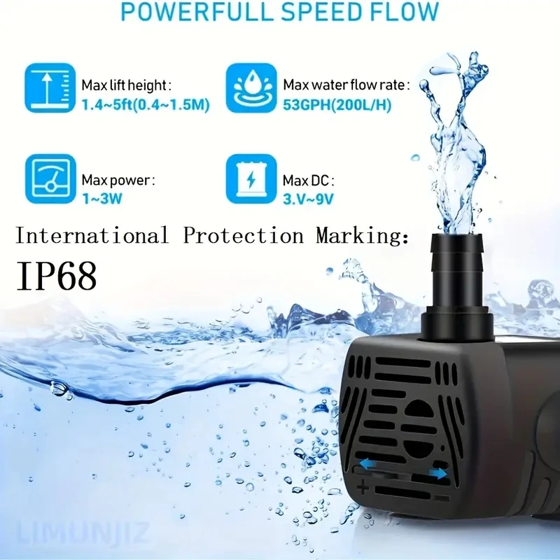 Silent USB Powered Fountain Water Pump - Submersible, 3W Dc, 200L/H Flow, Durable Abs Shell