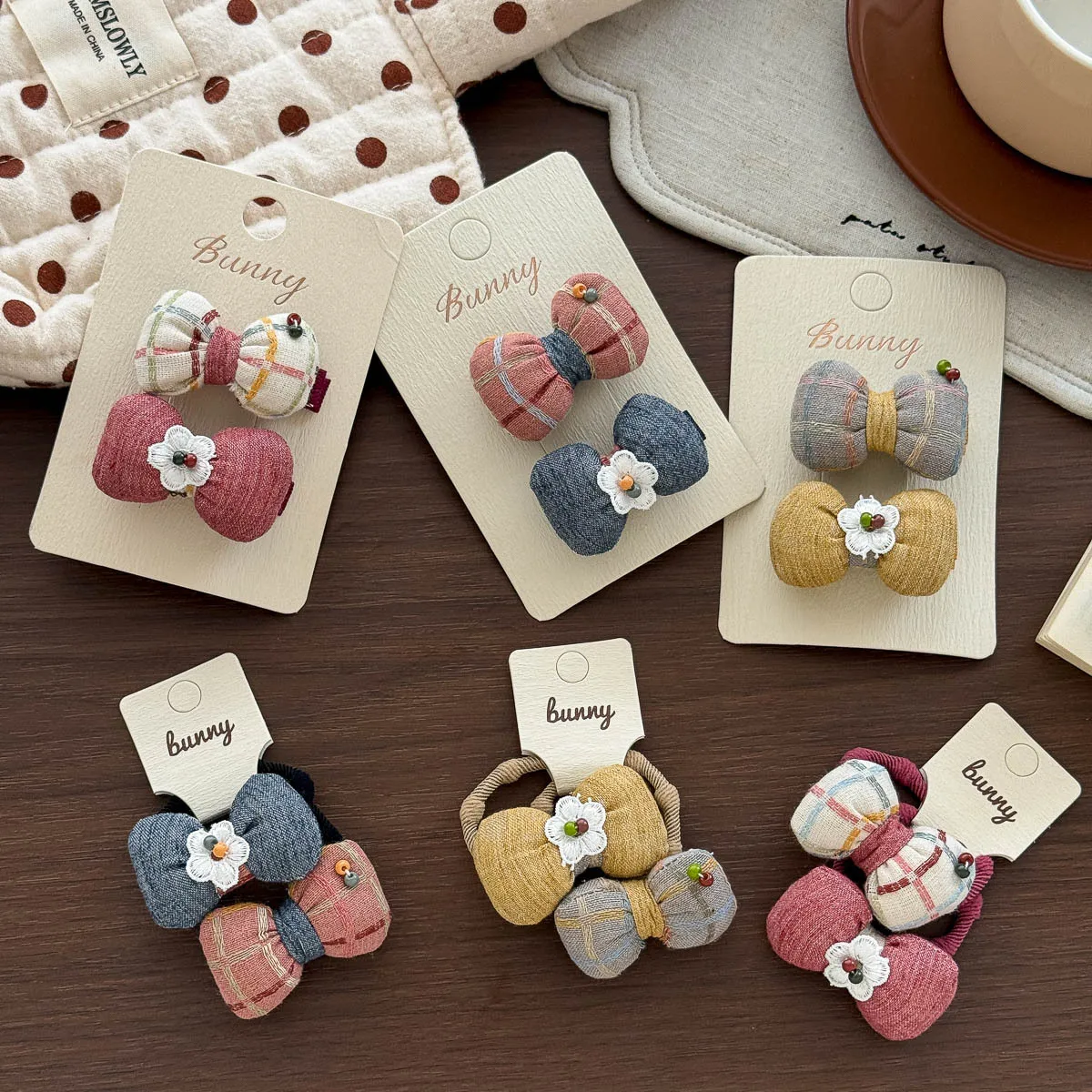 Hair Clips Hair Ties Early Fall Contrast Plaid Floral Bow Small Ponytail Elastic Hair Friendly Bangs Cloth Headwear Light Daily