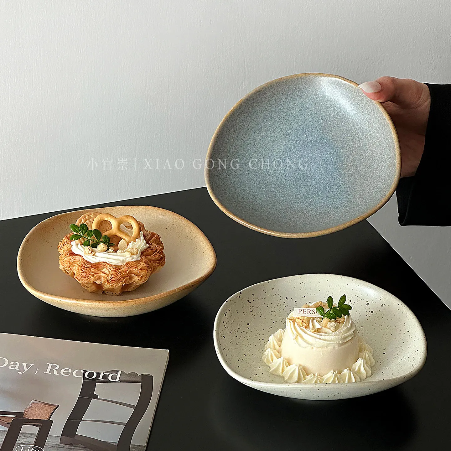 Irregular Wabi‑Sabi Ceramic Plate 14cm Kiln Change Speckled Rough Pottery Dessert Salad Plate For Home Kitchen