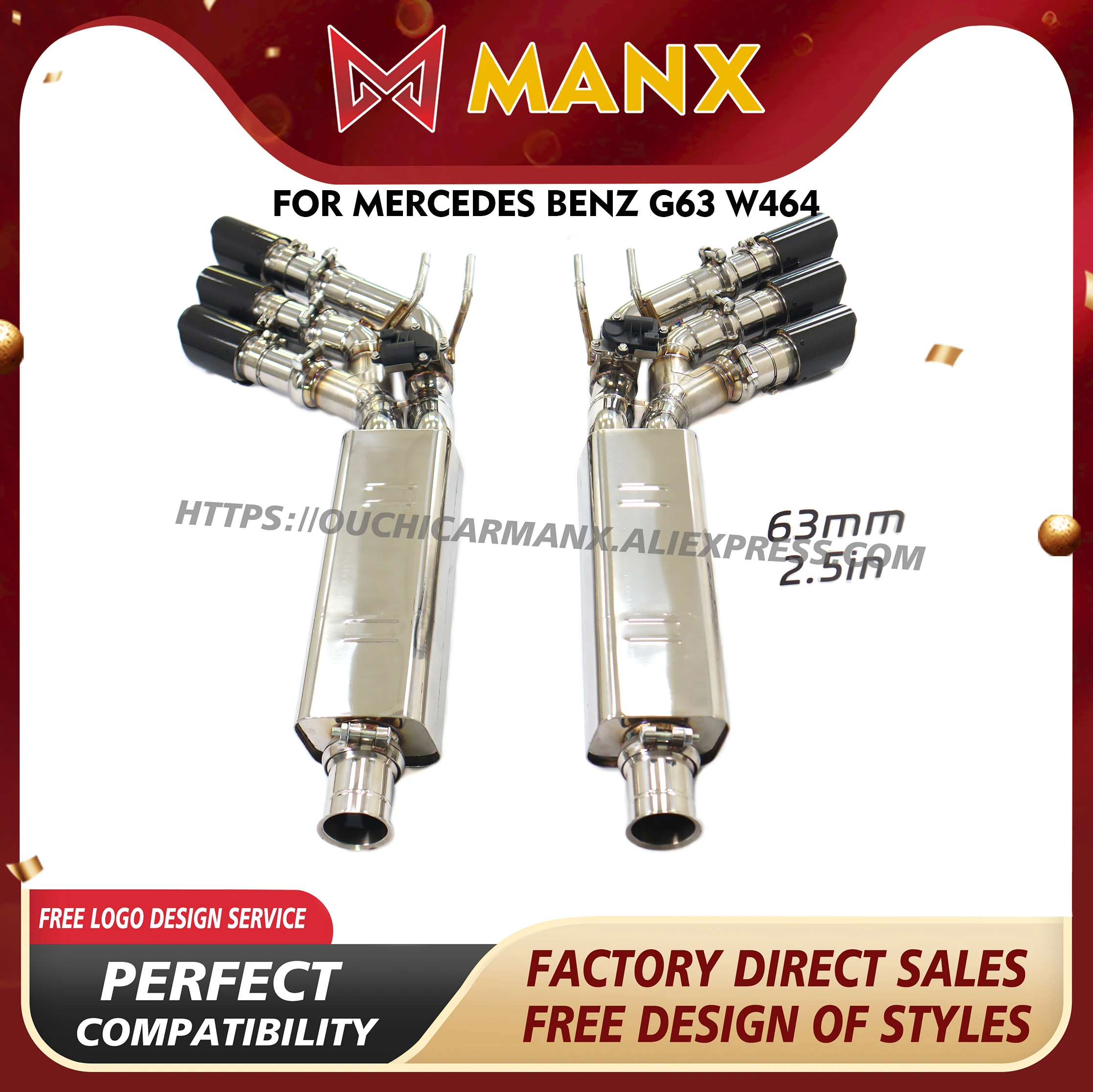 

MANX SS304 for Mercedes Benz G63 W464 Catback Exhaust system Electronic valve remote control Increased power ﻿