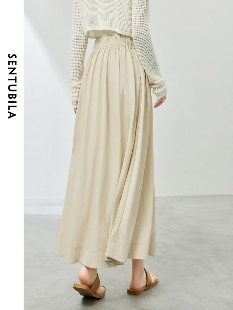 SENTUBILA A-line Long Skirt Woman 2025 Spring Fall Fashion Ladies High Waist Casual Loose Long Skirts Women Clothing 141Q53588