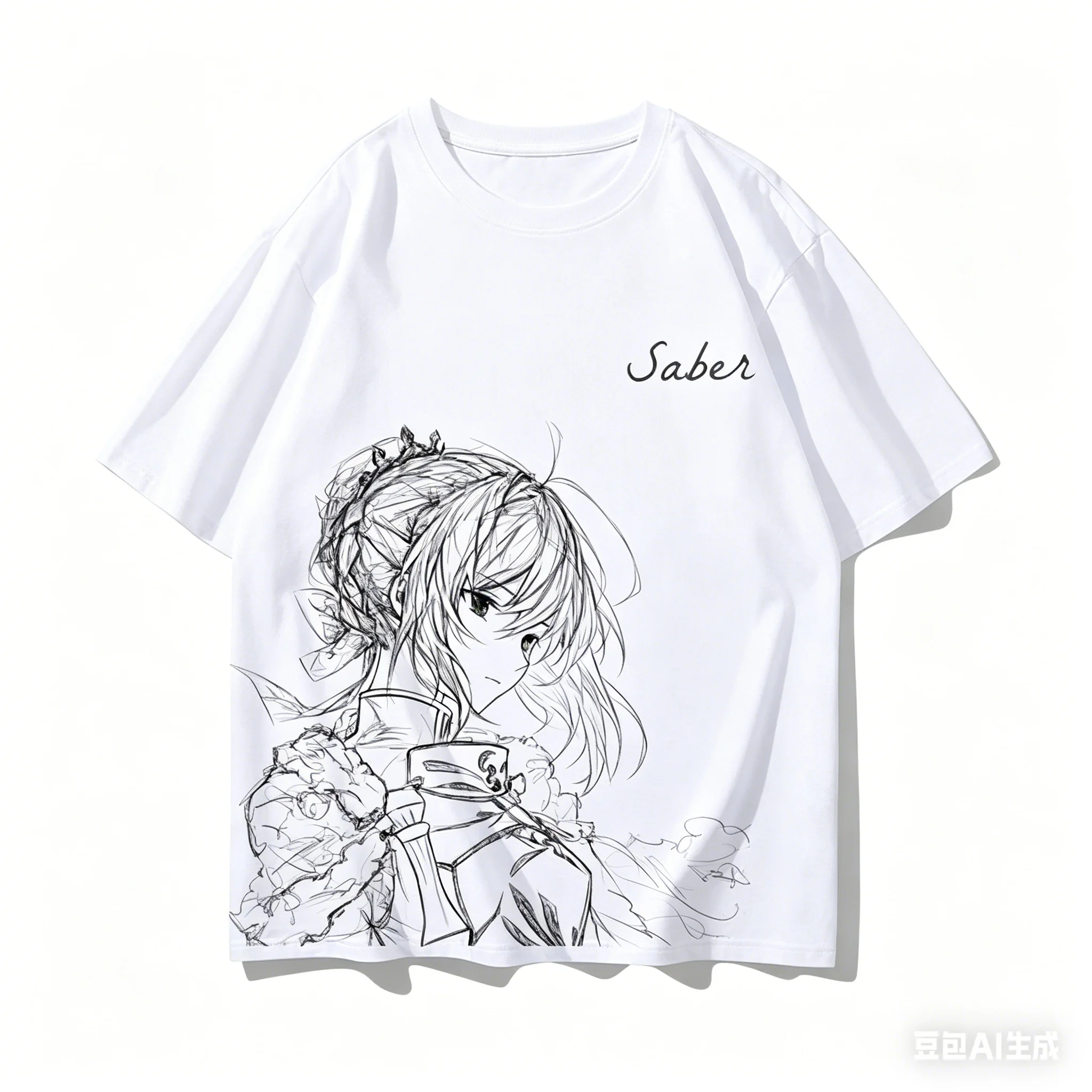 2026 Summer Anime Fate Stay Night Oversized T-shirt Saber Artoria Pendragon Sketch Print Casual Streetwear Tee for Men Women - view 2