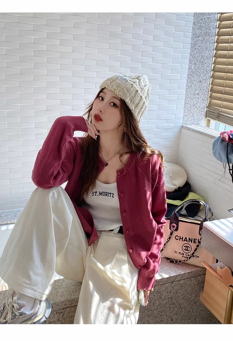 2026 Women Cardigans Sweater Casual Warm Spring Summer O-neck Long Sleeve Single Breasted Slim Fashion Korean Knitwears Tops