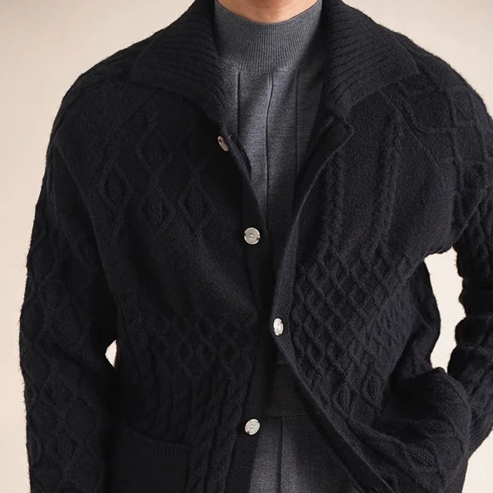 Luxury British Fashion Striped Jacquard Trend Knitted Cardigan Sweater Jacket Men Abrigo Hombre Cardigan Sweter Herren Pullover