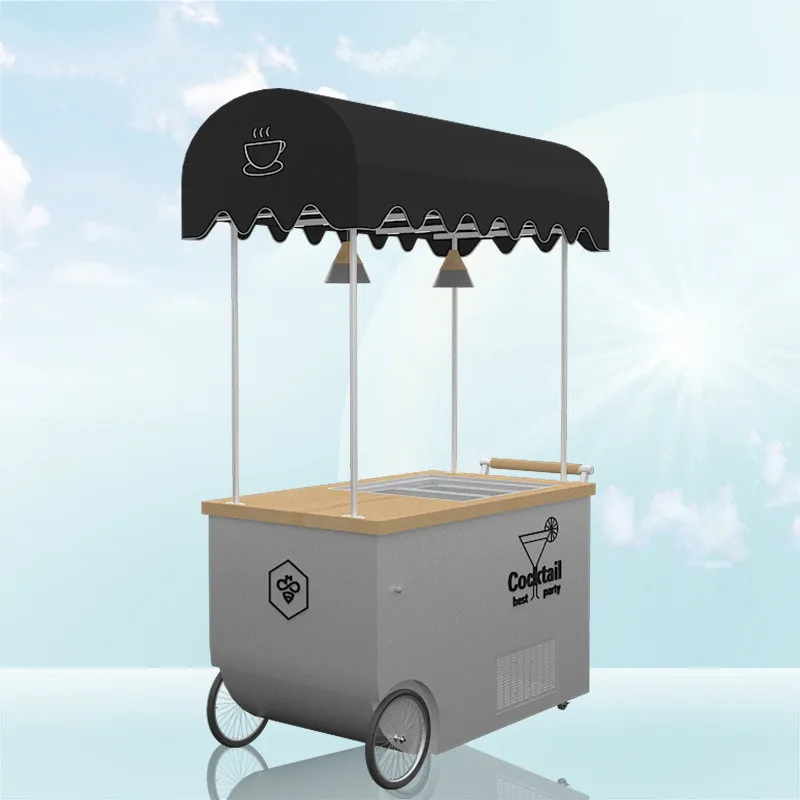 Design Mobile Freezer Ice Cream Cart with Wheels Pastry Cooler Cake Chiller Display Showcase Cabinet Beer Drinks Fridge Freezer