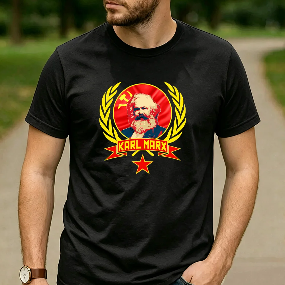 T-shirt unisexe en coton à col rond, motif pop art portrait socialiste, cadeau pour fan de Karl Marx, idéal pour le quotidien