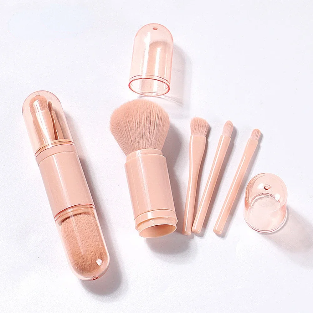 4pcs/set 4 In 1 Telescopic Makeup Brush Portable Travel Makeup Brushes Set Eyeshadow Loose Powder Mini Makeup Brush Beauty Tools