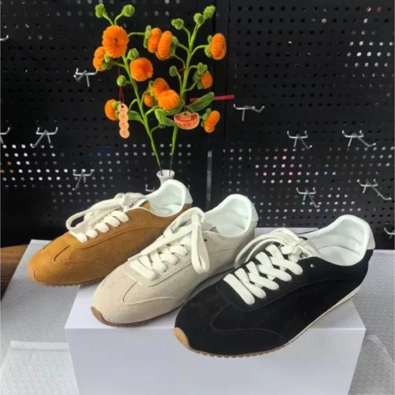 

High-Quality Genuine Leather Retro Flat Toe Training Shoes for Couples, Versatile Sporty Casual Lightweight Agon Shoes