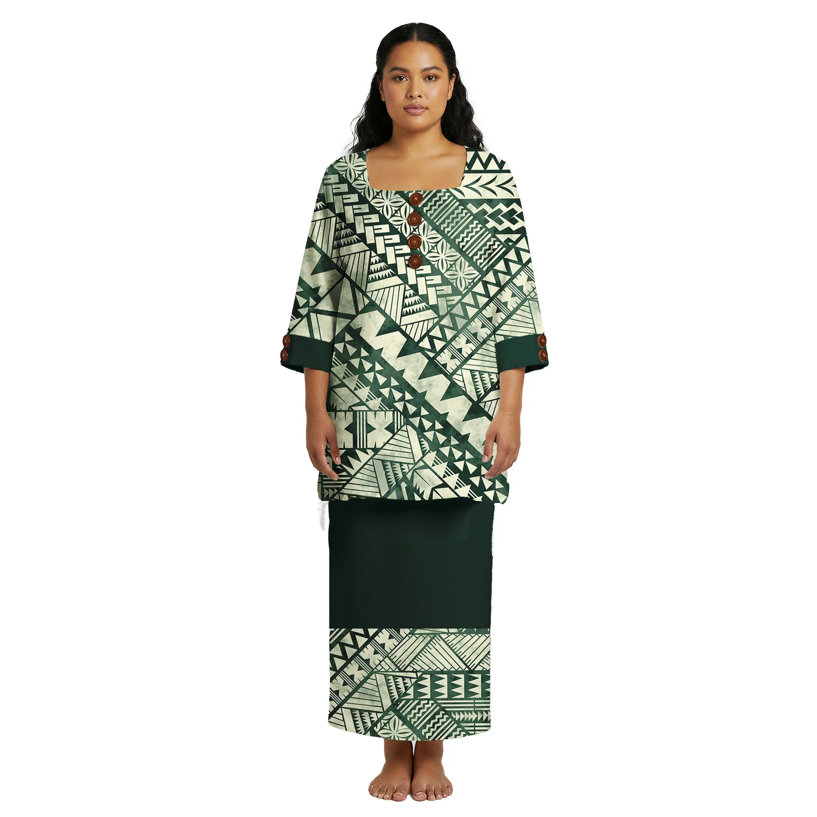 حجم كبير المرأة هاواي طباعة شاطئ فستان طويل مخصص تونغا بوليتاسي ساموا فساتين Elei القبلية فستان الحفلات قطعتين مجموعة