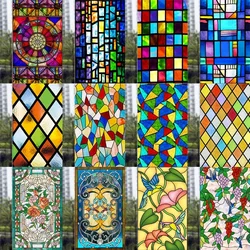 50 x 100 cm Window Film Privacy Classy Stained Glass Window Cover Static Window Cling Decorative Non-Adhesive Removable Anti UV