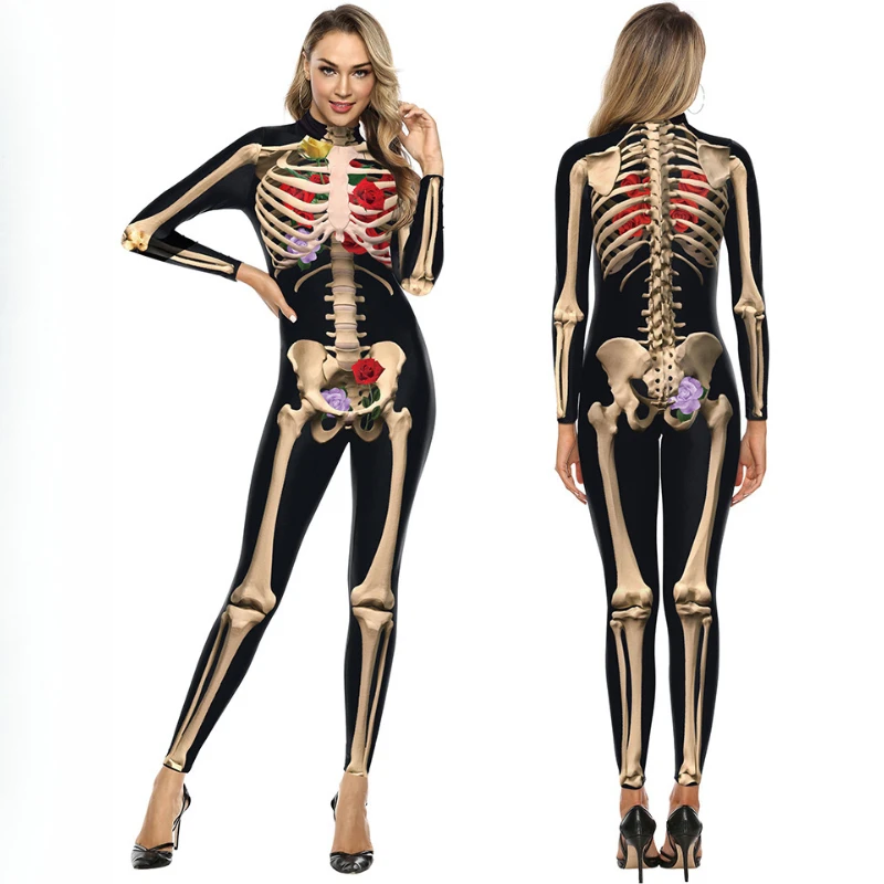 

Sensual 3D Rose Skeleton Bodysuit 2025 - Fluorescent Erotic Stage Costume for Adults, Sheer Mesh Unisex Performance Suit