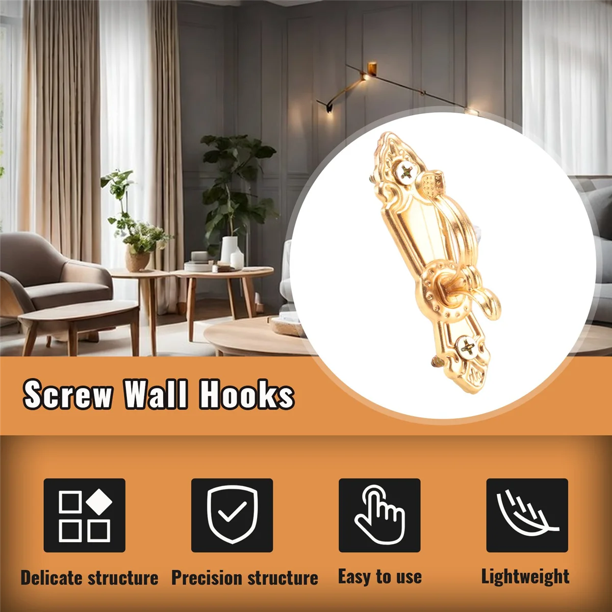 Screw Mount Curtain Tassel Tie Back tieback Wall Hooks 2PCS Gold Tone HGC