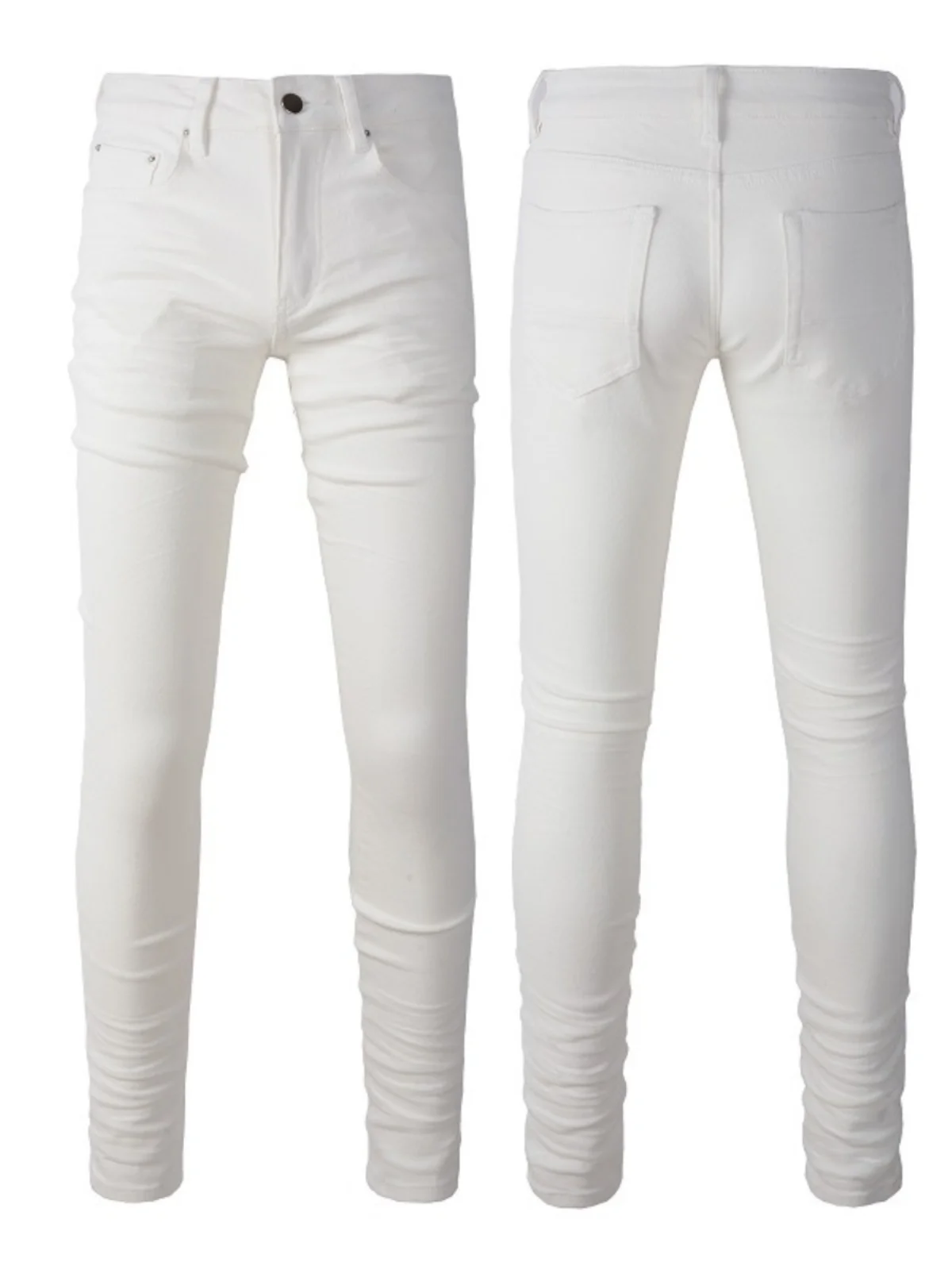 

Белые эластичные джинсы слим-фит для молодежи, прямые брюки с завышенной талией, модные повседневные джинсы с высокой эластичностью