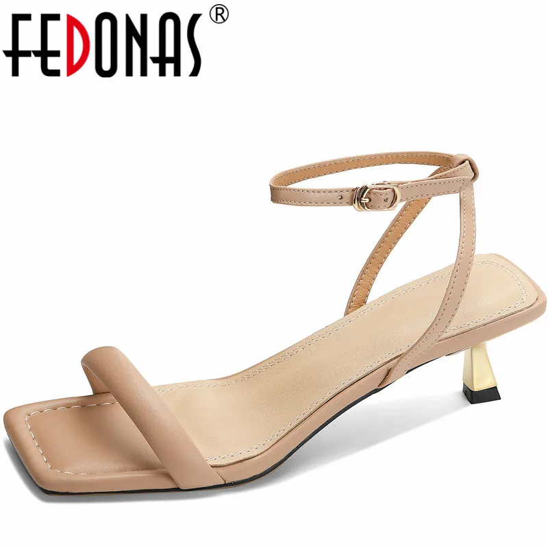 FEDONAS Summer Concise Women Sandals Genuine Leather Elegant Thin Heels Pumps Ankle Strap Shoes Woman Office Lady New Arrival