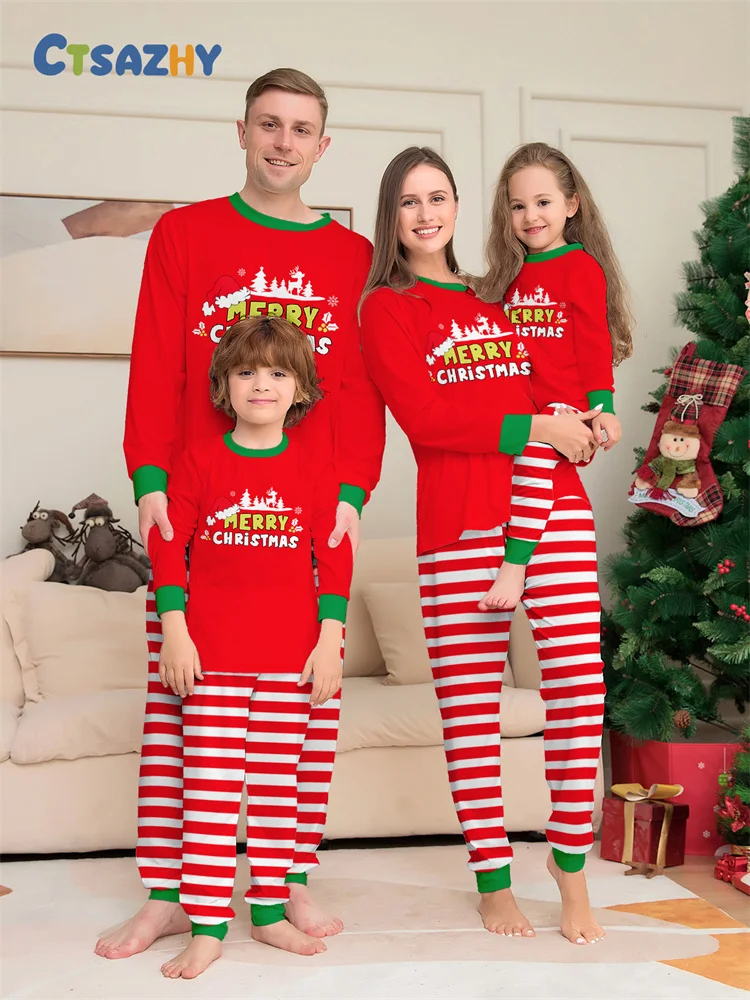 

Christmas Family Matching Outfits Mom Dad Kids 2 Pieces Pajamas Set Baby Casual Loose Sleepwear Xmas Family Look Pyjamas