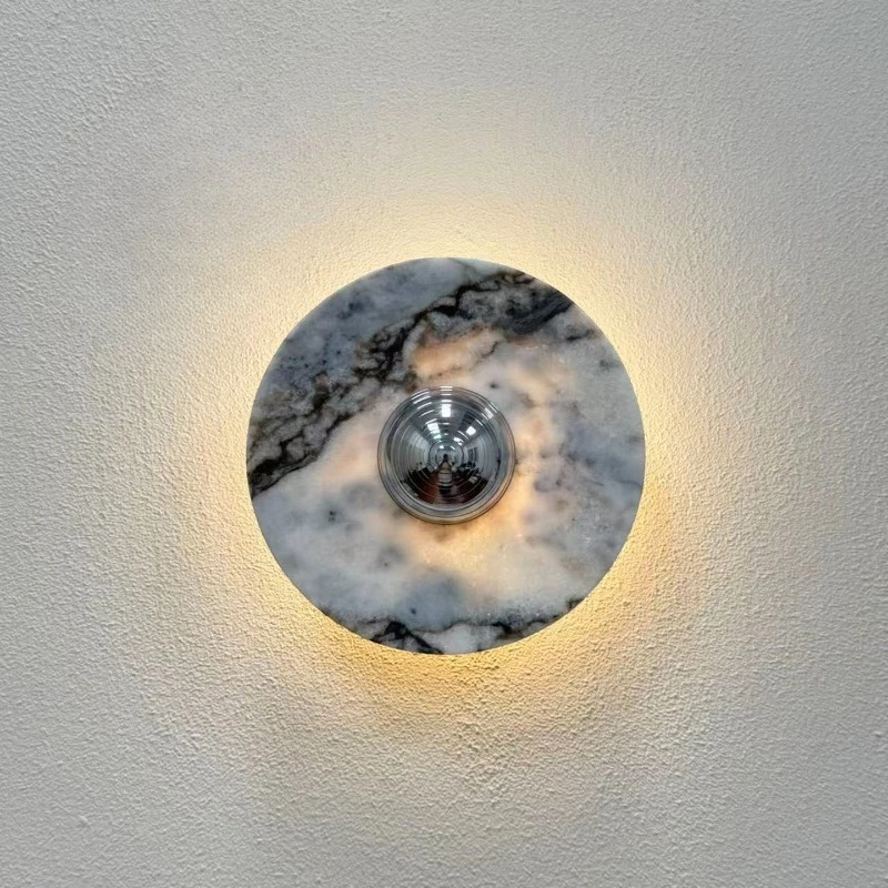 Nordic Light Luxury Natural Marble Round Wall Lamp Creative Designer Sconce for Hotel Living Room