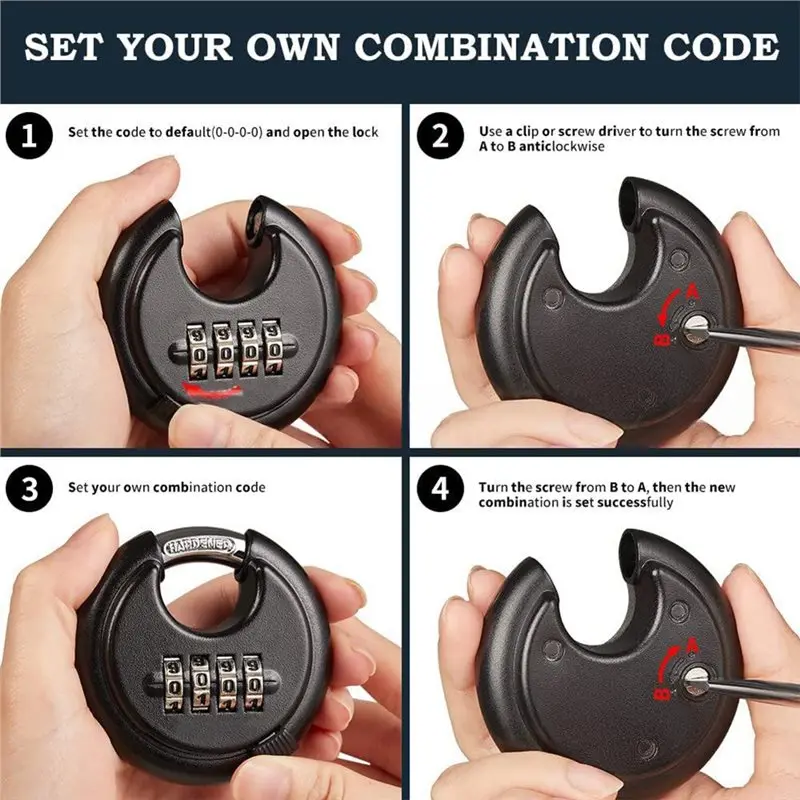 A01F-4 Digit Combination Disc Padlock For Sheds, Storage Unit, Gym Locker With Hardened Steel Shackle Lock