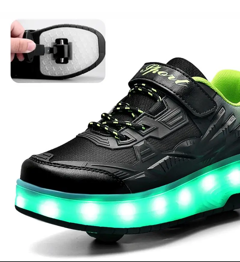 Sapatos de skate para crianças, deformação Parkour, tênis deformáveis, 2 rodas, esporte ao ar livre, deformação infantil, presente para meninos e